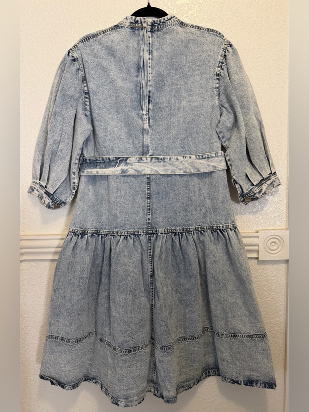 Front Row by Sara & Goldy Boho Denim Belted Midi Dress – Tiered | Puff Sleeve - Picture 12 of 12